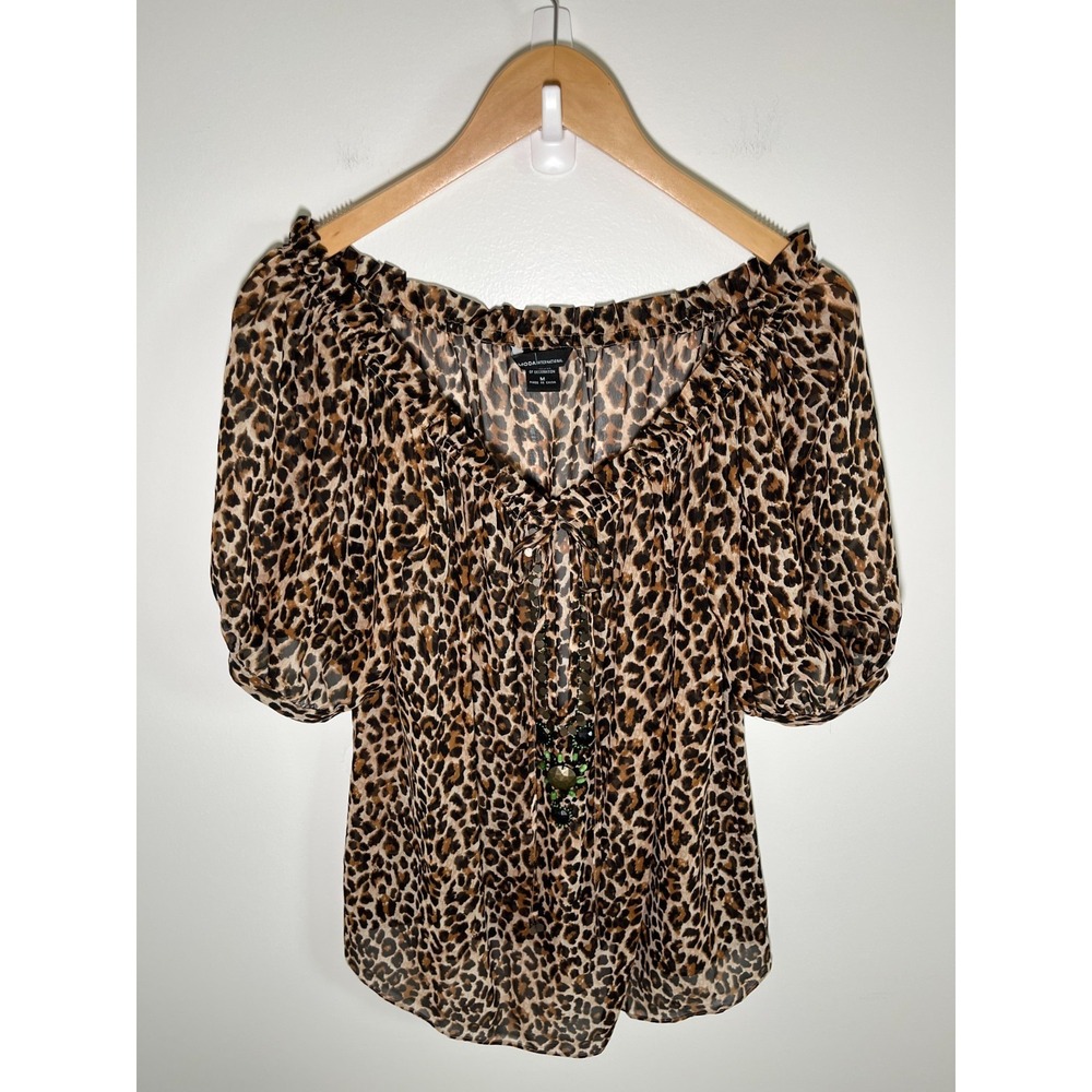 Y2K Festival Fairy Womens Top M Cheetah Embellished Sheer Going Out